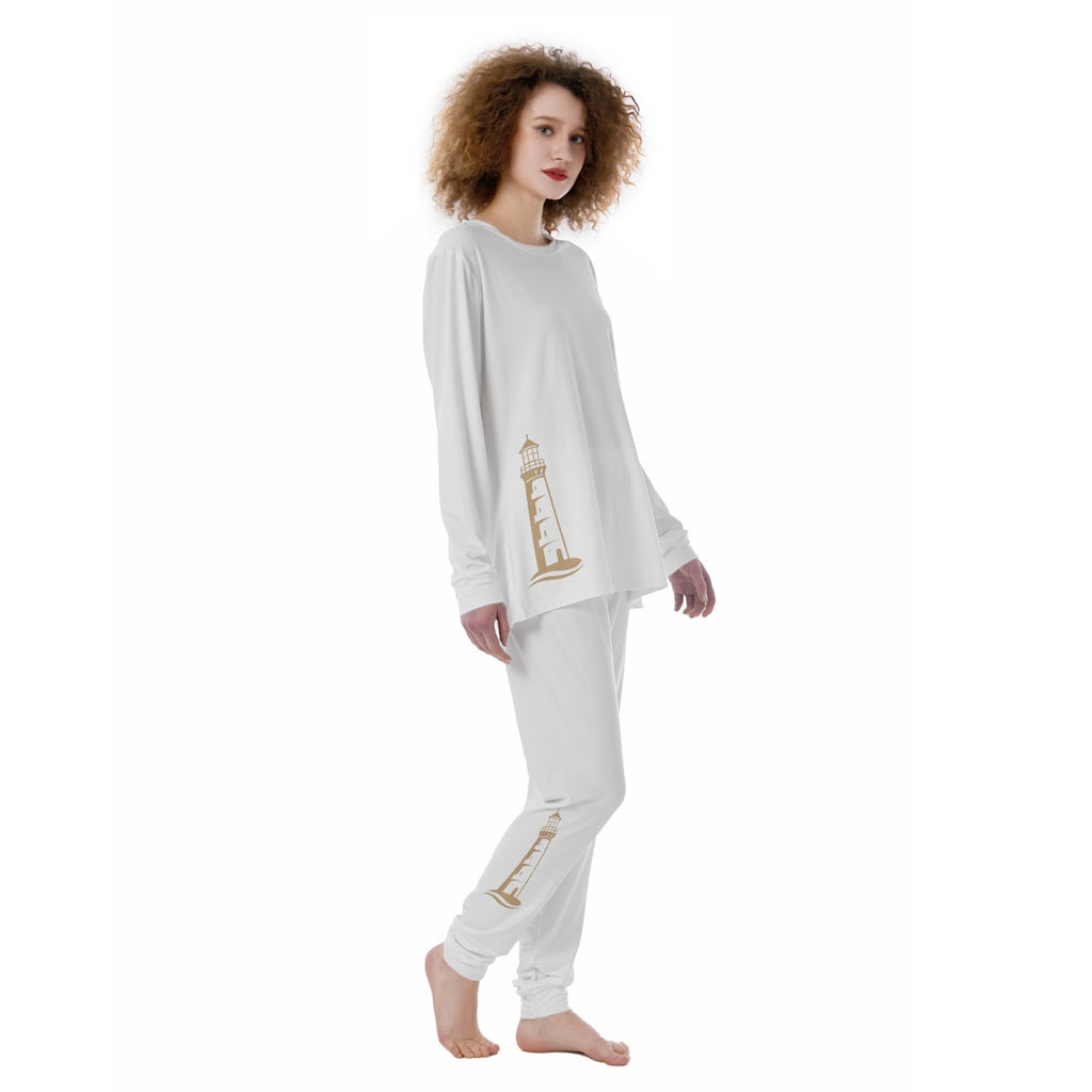 Damen-Pyjama mit Leuchtturm-Motiv aus Baumwolle