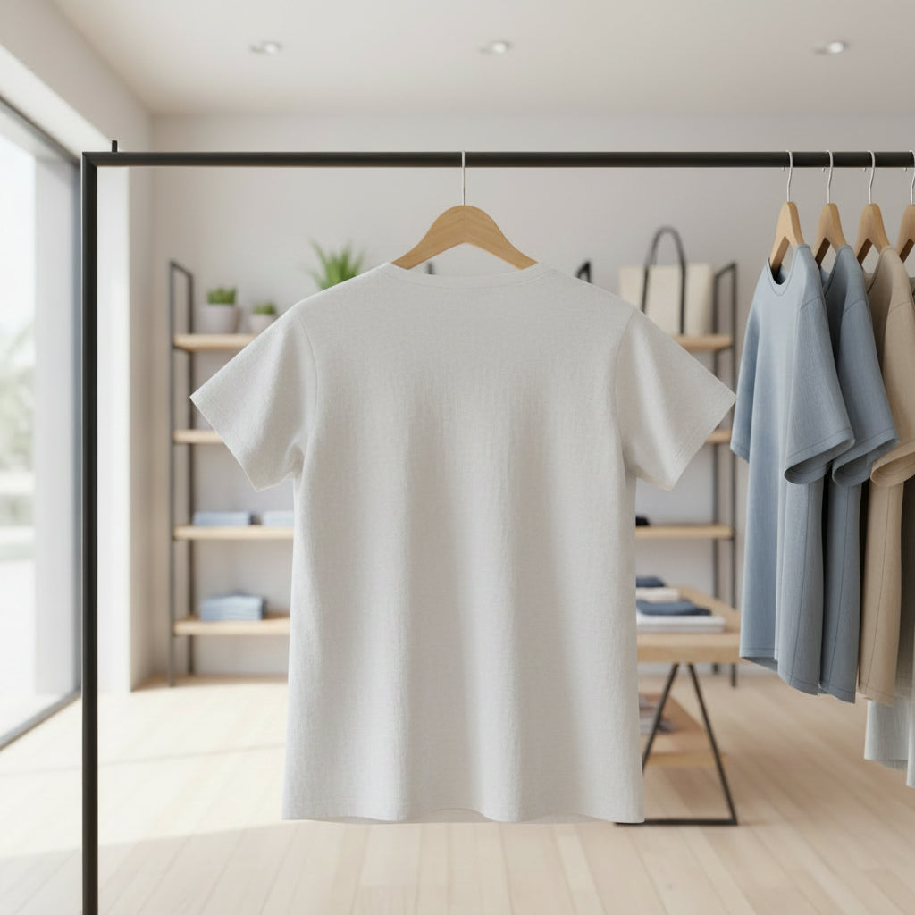 Damen T-Shirt in weiß mit V-Ausschnitt Rückenansicht
