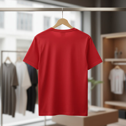 Damen T-Shirt in rot mit V-Ausschnitt Rückenansicht