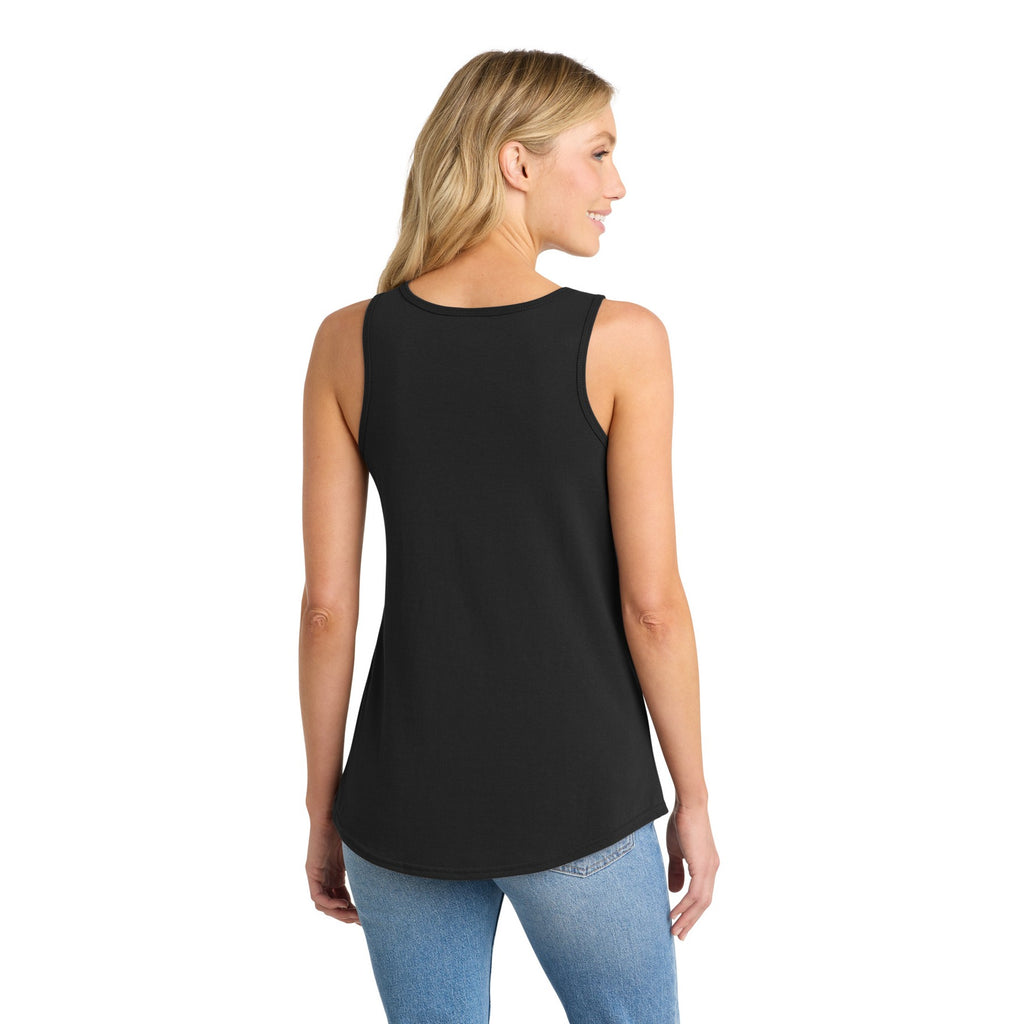 Maritimes Damen-Tank-Top mit Seepferdchen- und Blütenmotiv in Tiefschwarz Rückenansicht