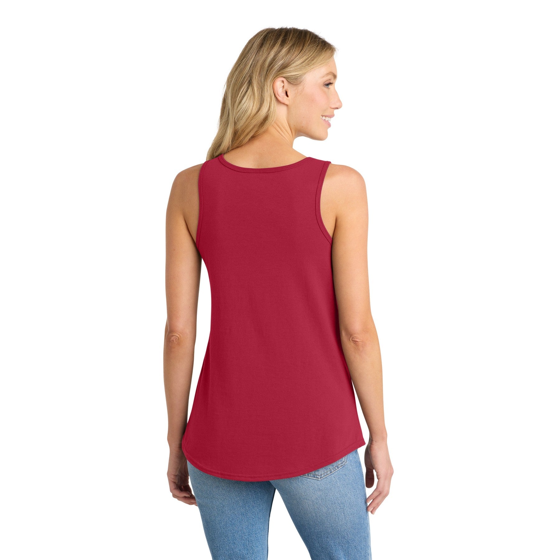 Maritimes Damen-Tank-Top mit Seepferdchen- und Blütenmotiv in Rot Rückenansicht