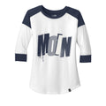 Damen Raglan-Shirt mit 3/4-Ärmeln in True Navy/White – New Era LNEA104 mit Moin-Print, sportlicher Baseball-Look