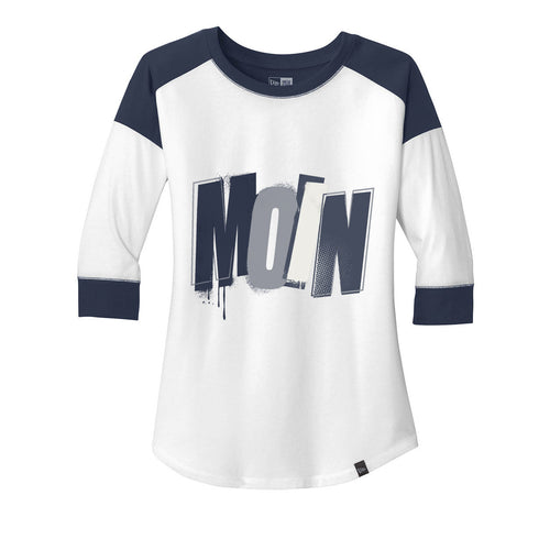 Damen Raglan-Shirt mit 3/4-Ärmeln in True Navy/White – New Era LNEA104 mit Moin-Print, sportlicher Baseball-Look